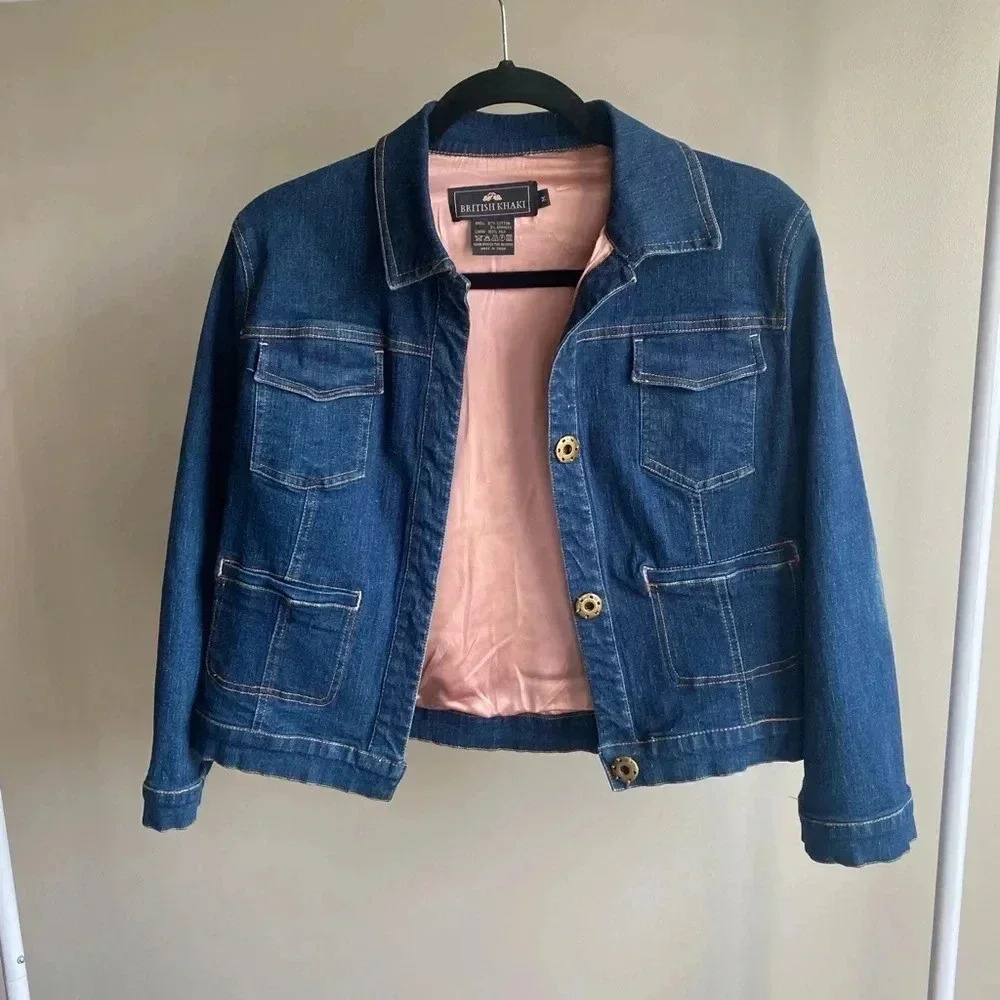 Vintage British Khaki silk lined denim jacket